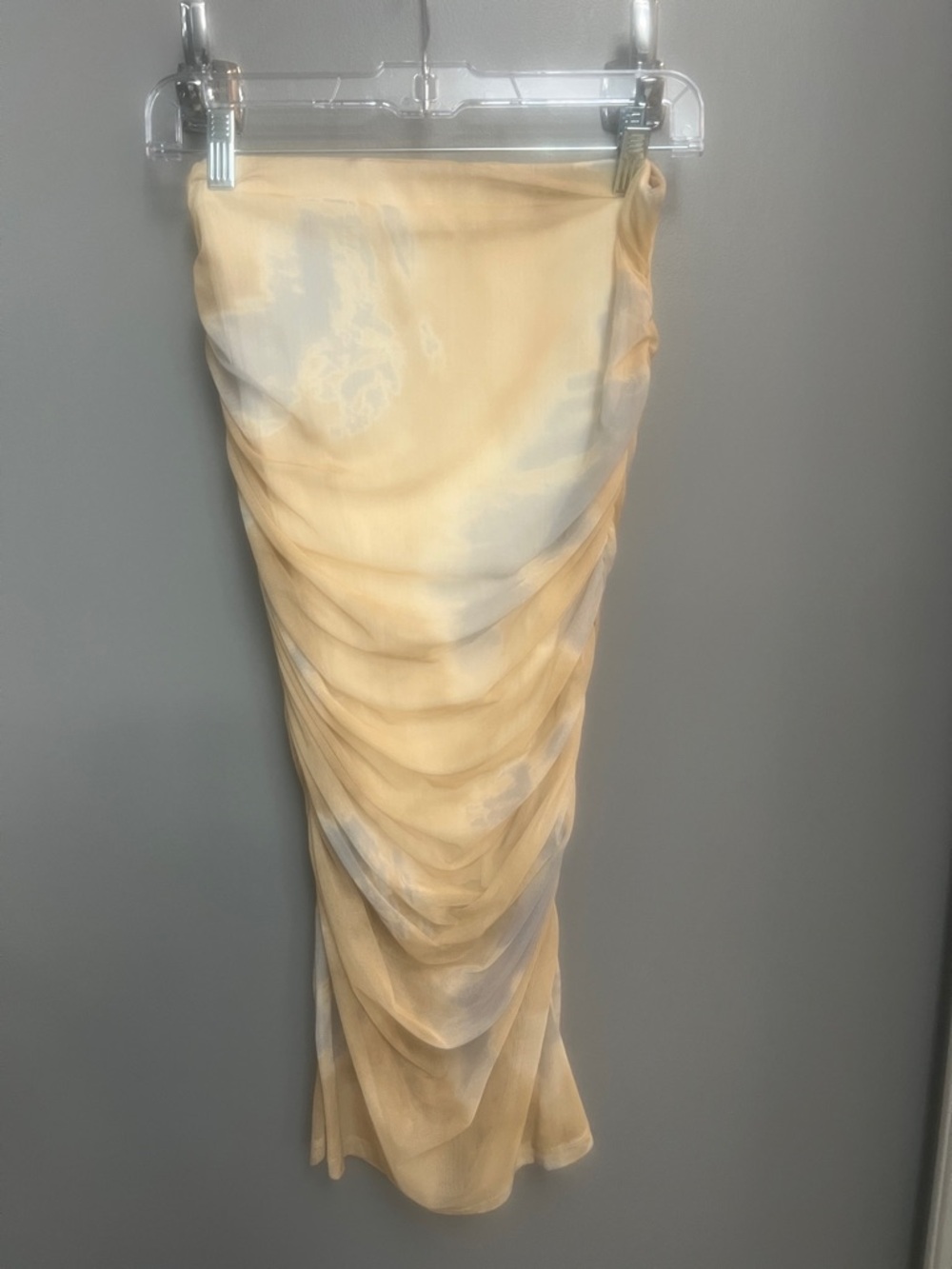 Zara Sheer Ruched beige Satin Midi Skirt